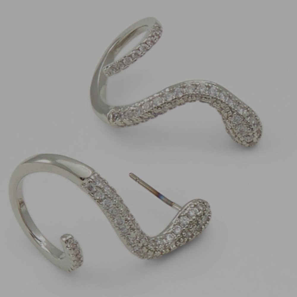 Aldo Silver Crystal Pavé Wave Earrings Comes W Accessory Pouch